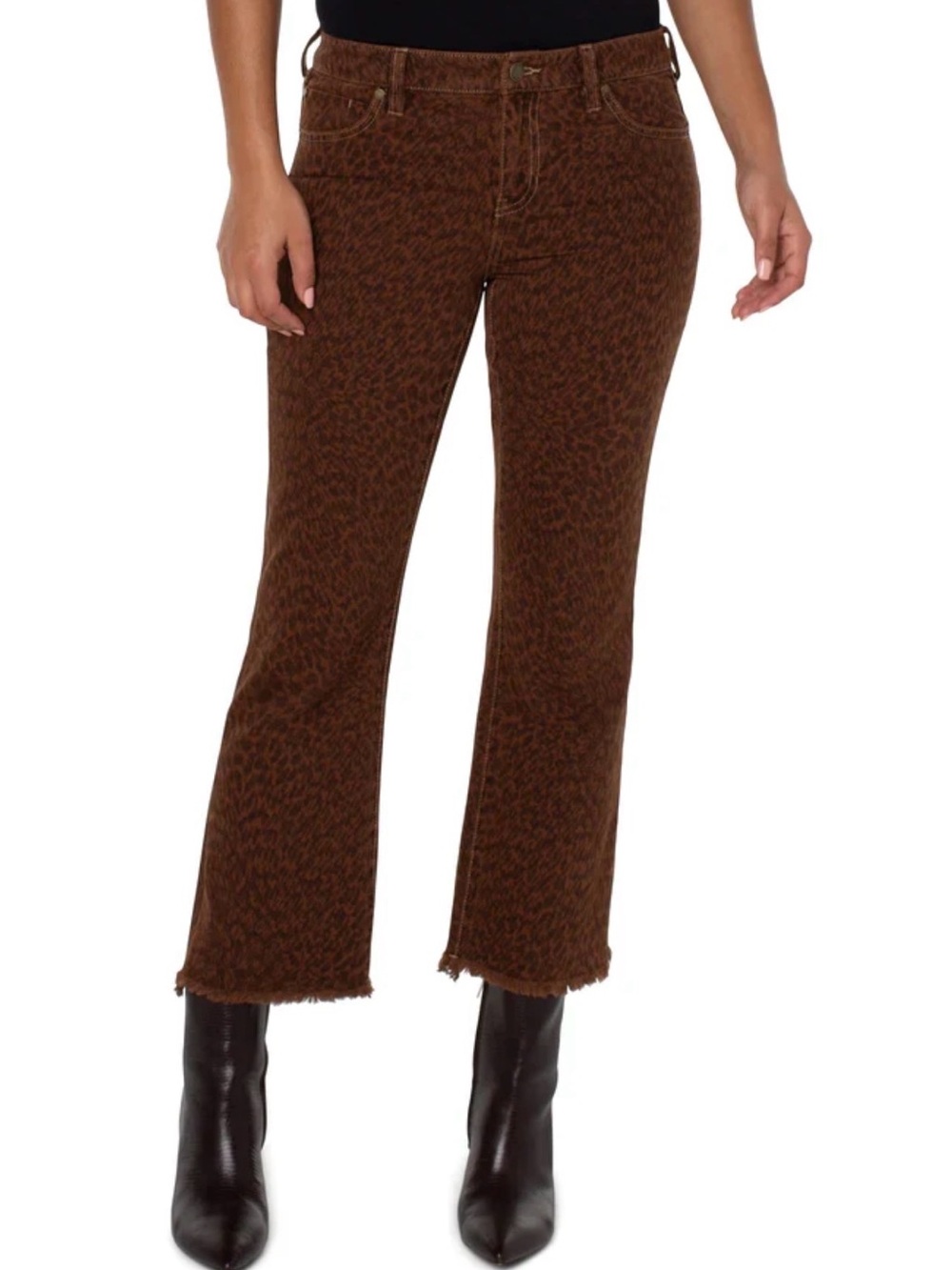 Liverpool Hanna cropped flare raw hem leopard animal print brown jeans 28 - Picture 2 of 10